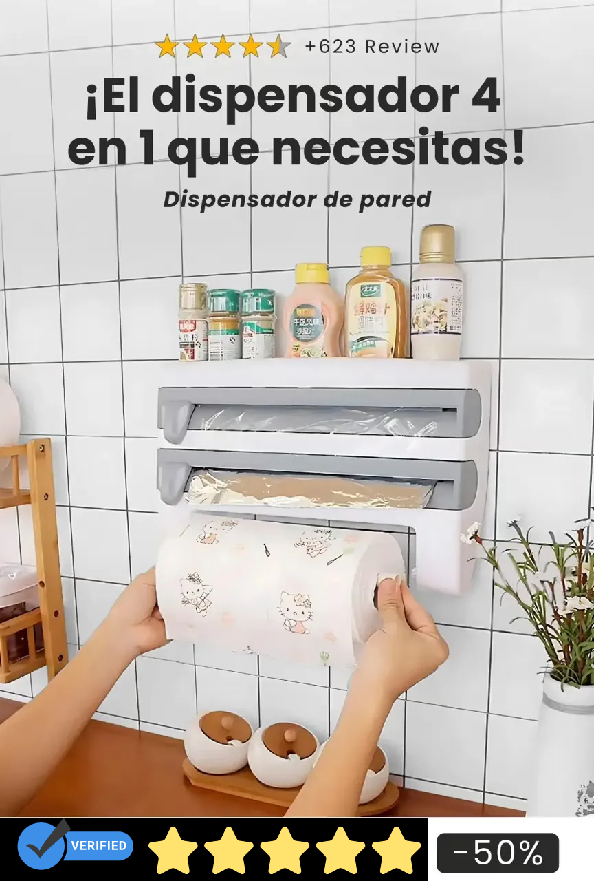 Dispensador de Cocina 4 en 1 de Pared – Film, Aluminio y Toalla