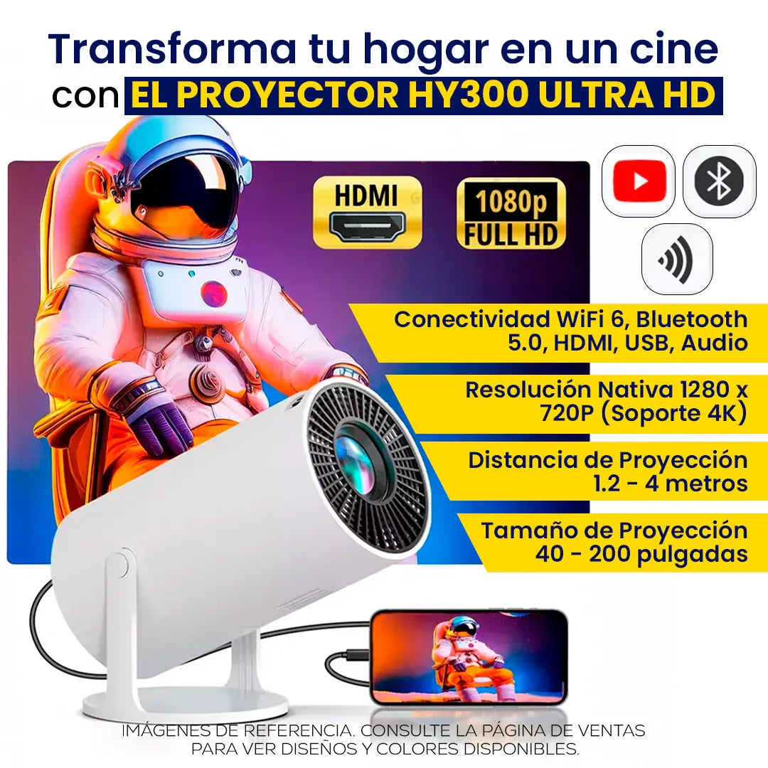 Miniproyector Smart 4k Hy300 Wifi Bluetooth (Versión PRO 2025)