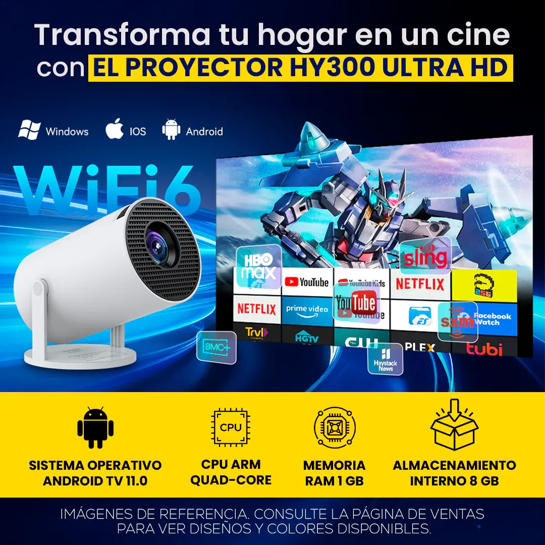Miniproyector Smart 4k Hy300 Wifi Bluetooth (Versión PRO 2025)