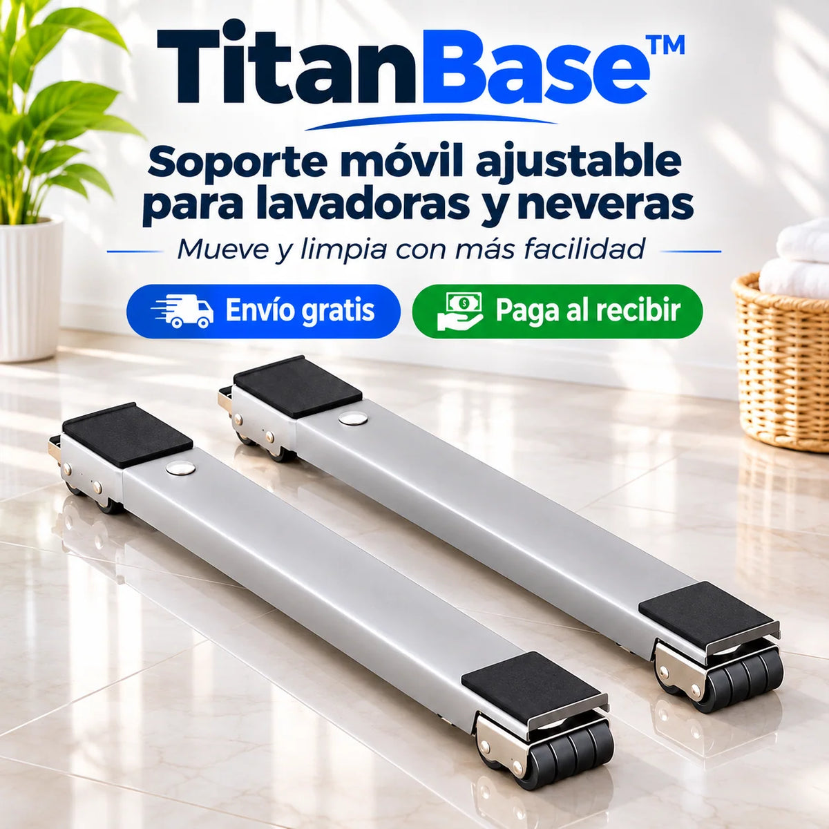 TitanBase™ – Soporte Móvil Ajustable para Lavadoras y Neveras