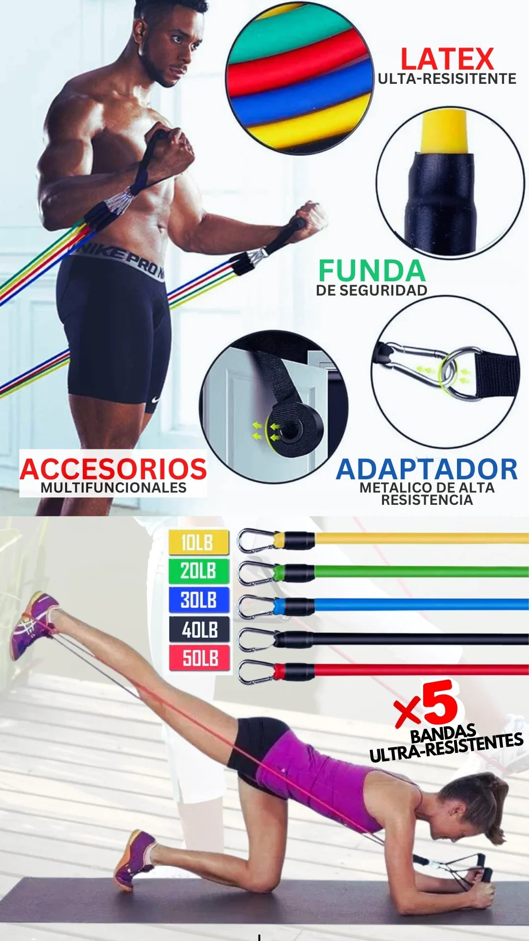 ResiBands™ – Set de 11 Piezas con 5 Bandas Ultra Resistentes de Fitness Pro 💪