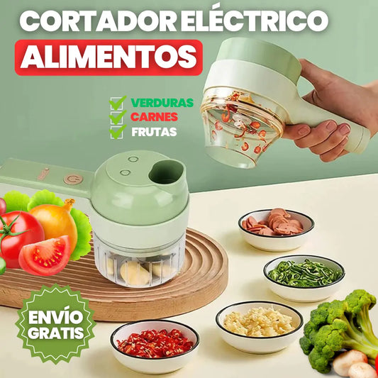 Picadora Eléctrica 4 en 1 – Pica, Muele, Mezcla y Bate en Segundos