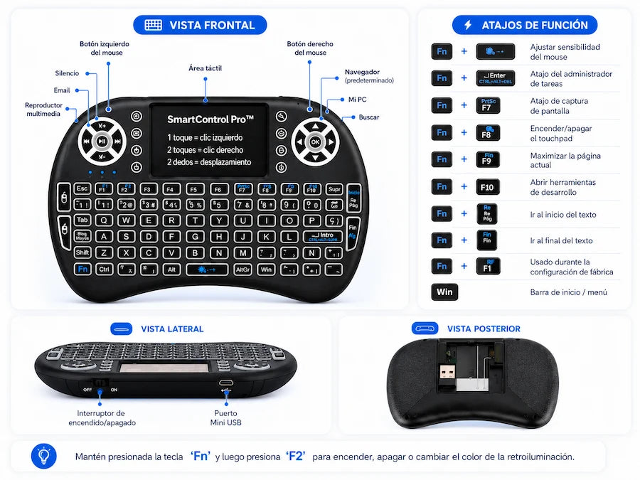 SmartControl Pro™ Mini Teclado Inalámbrico con Touchpad