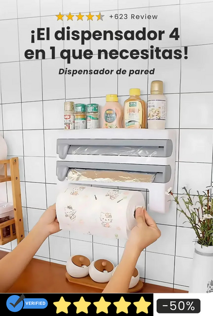 Dispensador de Cocina 4 en 1 de Pared – Film, Aluminio y Toalla