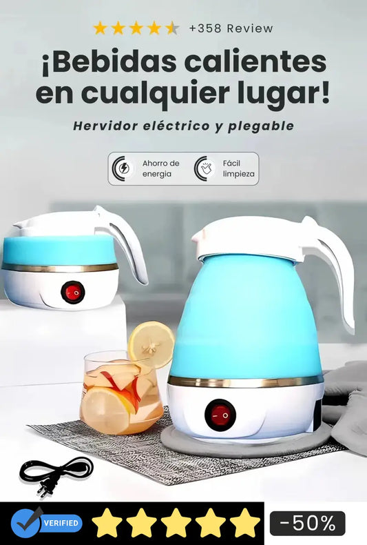 Hervidor Eléctrico Plegable de Viaje – Compacto, Rápido y Seguro (600 ml)