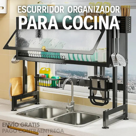ESCURRIDOR ORGANIZADOR DE PLATOS CON TAPA