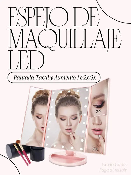 Espejo de Maquillaje LED con Pantalla Táctil y Aumento 1x/2x/3x