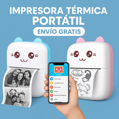 Mini Impresora Térmica Portátil Recargable Rosa o Celeste + ENVIO GRATIS ⭐⭐⭐⭐⭐