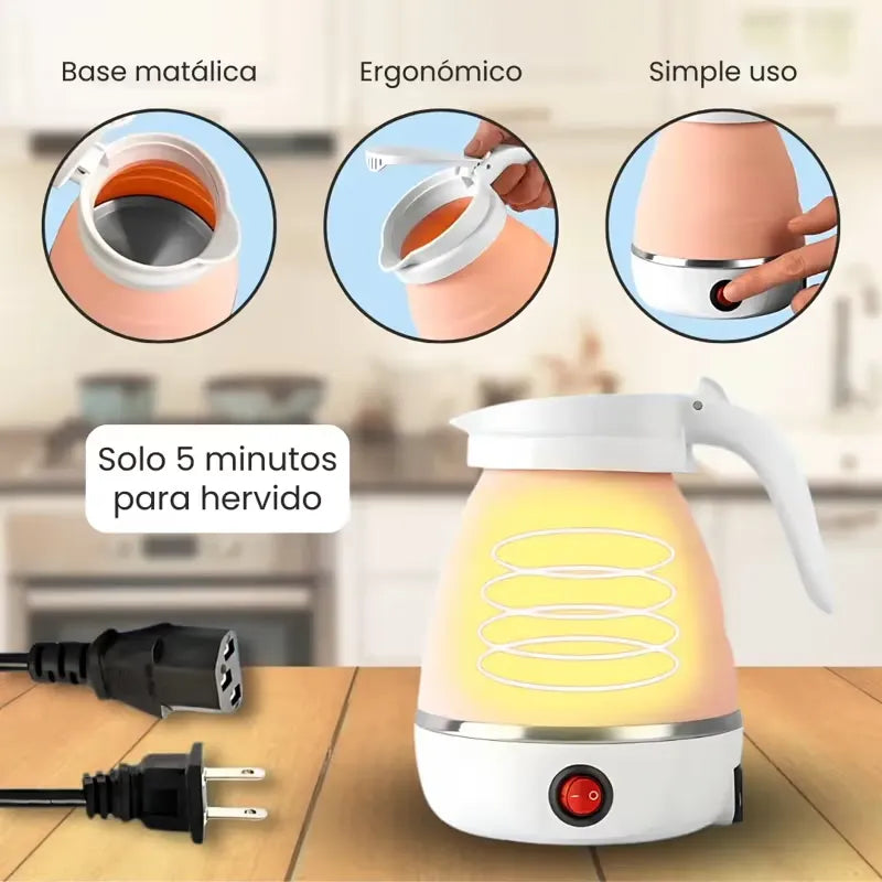 Hervidor Eléctrico Plegable de Viaje – Compacto, Rápido y Seguro (600 ml)